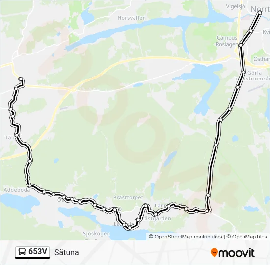 653V buss Linje karta
