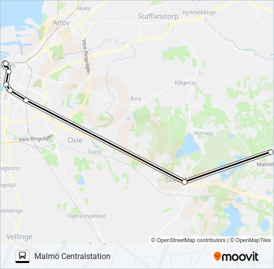 MALMÖ CENTRALSTATION - MALMÖ AIRPORT STURUP FLYGPLATS bus Line Map