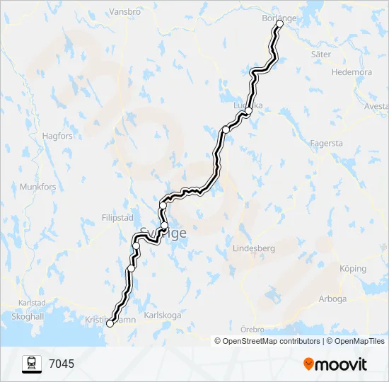 BORLÄNGE CENTRALSTATION - KRISTINEHAMN STATION  Line Map