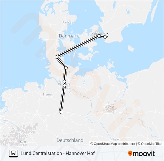 LUND CENTRALSTATION - HANNOVER HBF bus Line Map