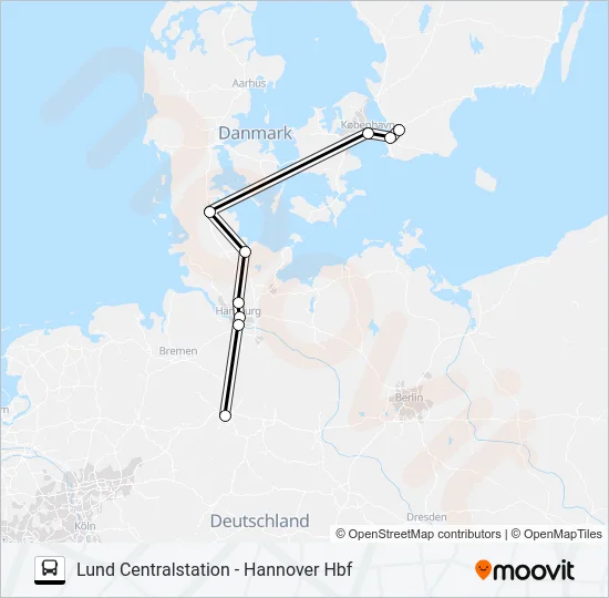 LUND CENTRALSTATION - HANNOVER HBF  Line Map