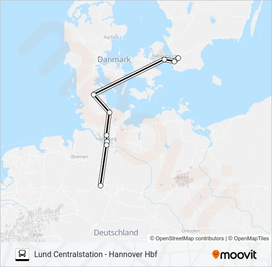 LUND CENTRALSTATION - HANNOVER HBF  Line Map