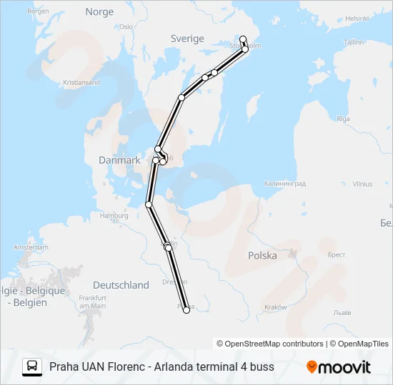 PRAHA UAN FLORENC - ARLANDA TERMINAL 4 BUSS  Line Map