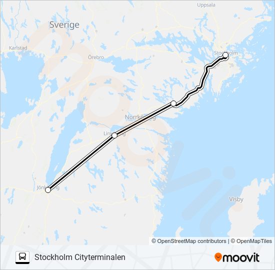 JÖNKÖPING CENTRALSTATION - STOCKHOLM CITYTERMINALEN bus Line Map