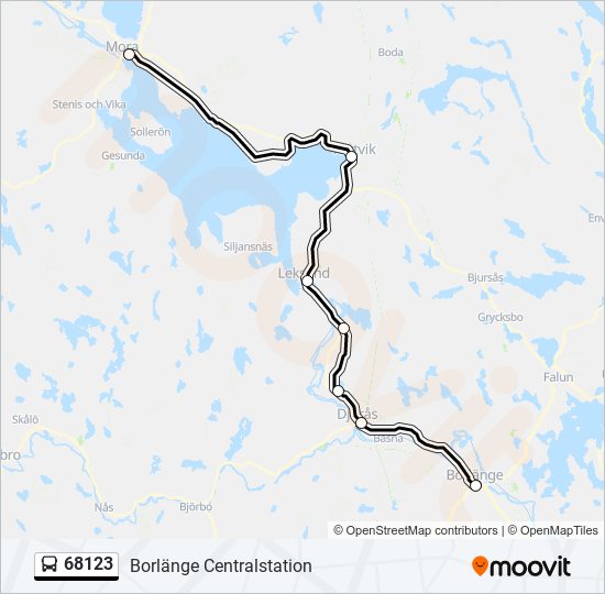 68123 Rutt: Tidtabeller, Hållplatser & Kartor - Borlänge Centralstation ...