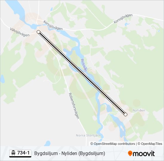 734-1 spårvagn Linje karta