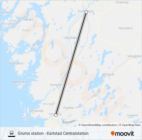 GRUMS STATION - KARLSTAD CENTRALSTATION buss Linje karta
