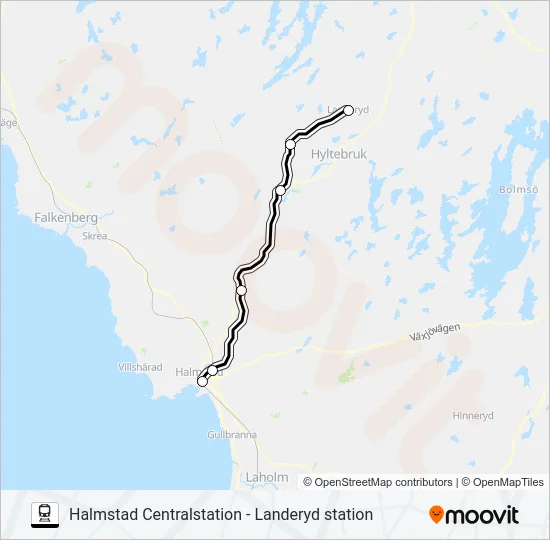 HALMSTAD CENTRALSTATION - LANDERYD STATION  Line Map