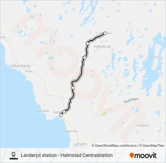 LANDERYD STATION - HALMSTAD CENTRALSTATION  Line Map