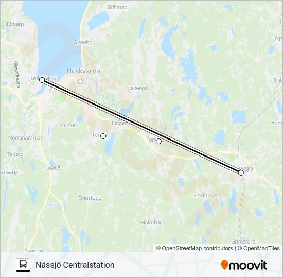 JÖNKÖPING CENTRALSTATION - NÄSSJÖ CENTRALSTATION Bus Line Map