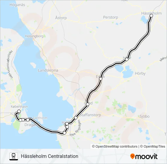 KÖPENHAMN H - HÄSSLEHOLM CENTRALSTATION Train Line Map