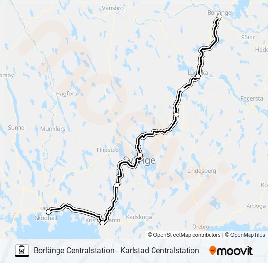 BORLÄNGE CENTRALSTATION - KARLSTAD CENTRALSTATION train Line Map