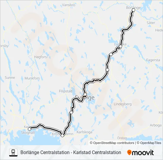 BORLÄNGE CENTRALSTATION - KARLSTAD CENTRALSTATION  Line Map