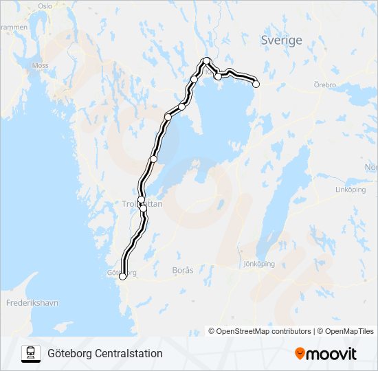 KRISTINEHAMN STATION - GÖTEBORG CENTRALSTATION tåg Linje karta