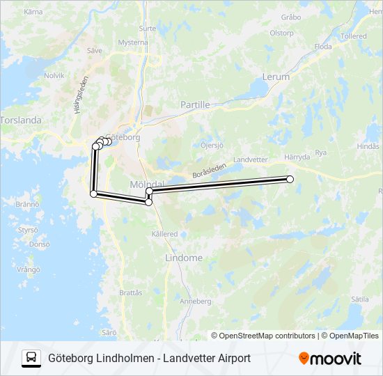 GÖTEBORG LINDHOLMEN - LANDVETTER AIRPORT bus Line Map