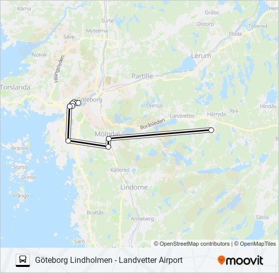 GÖTEBORG LINDHOLMEN - LANDVETTER AIRPORT buss Linje karta