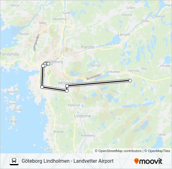 GÖTEBORG LINDHOLMEN - LANDVETTER AIRPORT Bus Line Map