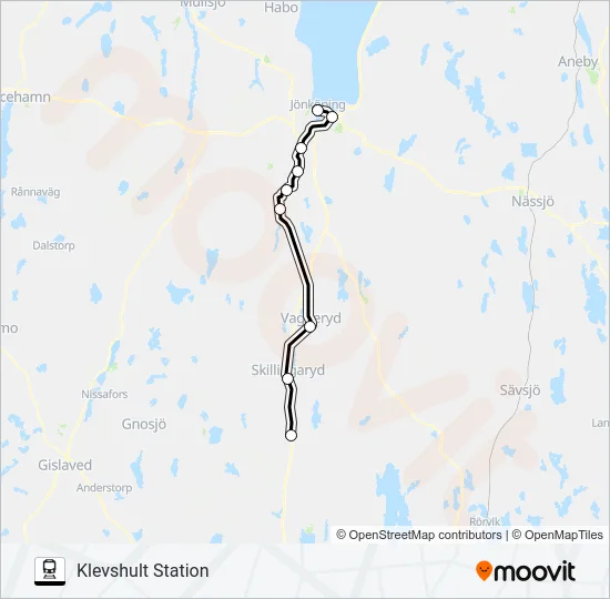 JÖNKÖPING CENTRALSTATION - KLEVSHULT STATION Train Line Map