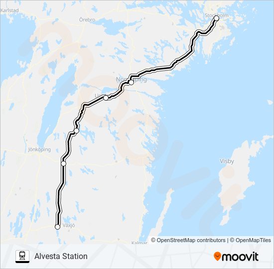 STOCKHOLM CENTRALSTATION - ALVESTA STATION train Line Map