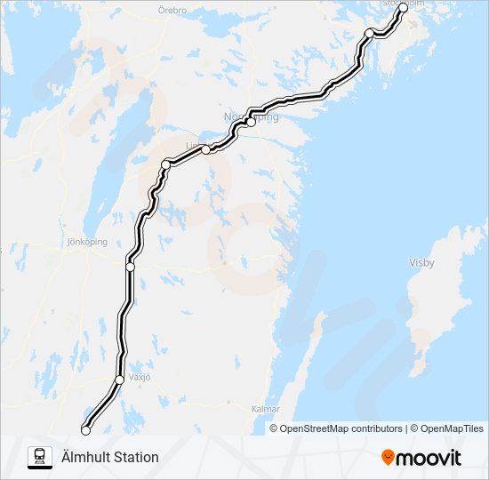 STOCKHOLM CENTRALSTATION - ÄLMHULT STATION train Line Map