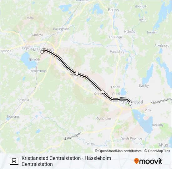 KRISTIANSTAD CENTRALSTATION - HÄSSLEHOLM CENTRALSTATION  Line Map