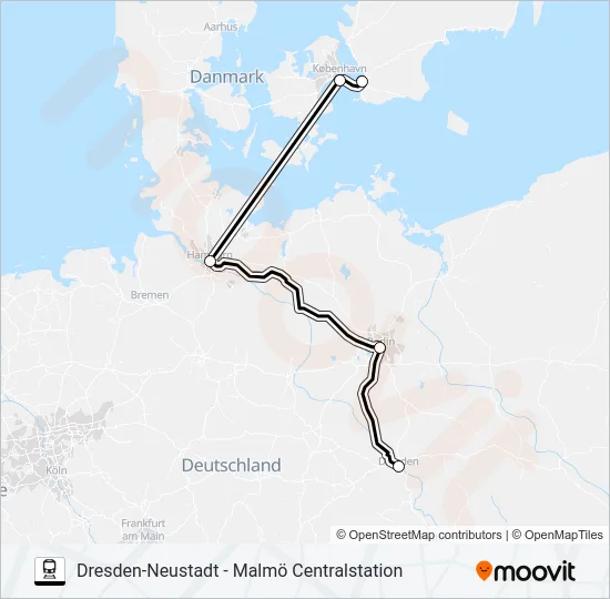 DRESDEN-NEUSTADT - MALMÖ CENTRALSTATION Train Line Map
