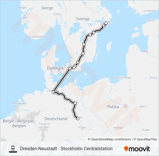 DRESDEN-NEUSTADT - STOCKHOLM CENTRALSTATION Train Line Map
