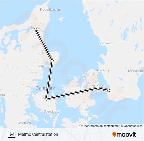 AALBORG - MALMÖ CENTRALSTATION bus Line Map