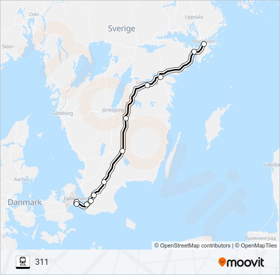 KÖBENHAVN H - STOCKHOLM CENTRALSTATION tåg Linje karta