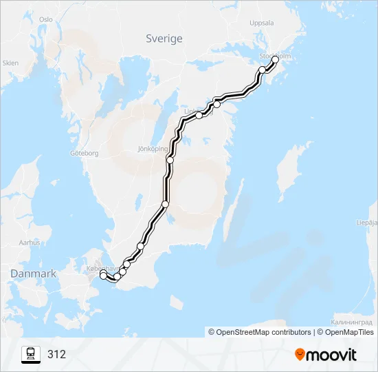 KÖBENHAVN H - STOCKHOLM CENTRALSTATION  Line Map