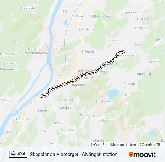 434 spårvagn Linje karta