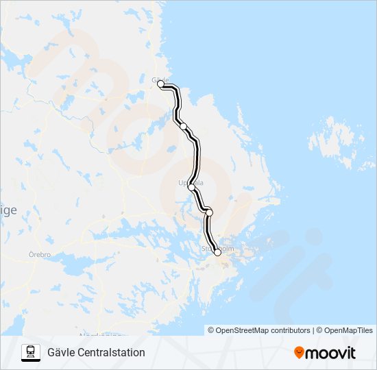 STOCKHOLM CENTRALSTATION - GÄVLE CENTRALSTATION train Line Map