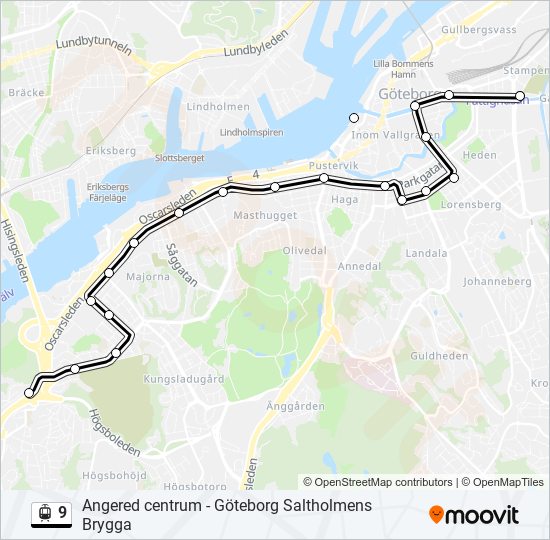 9 Rutt: Tidtabeller, Hållplatser & Kartor - Göteborg Ullevi Norra ...