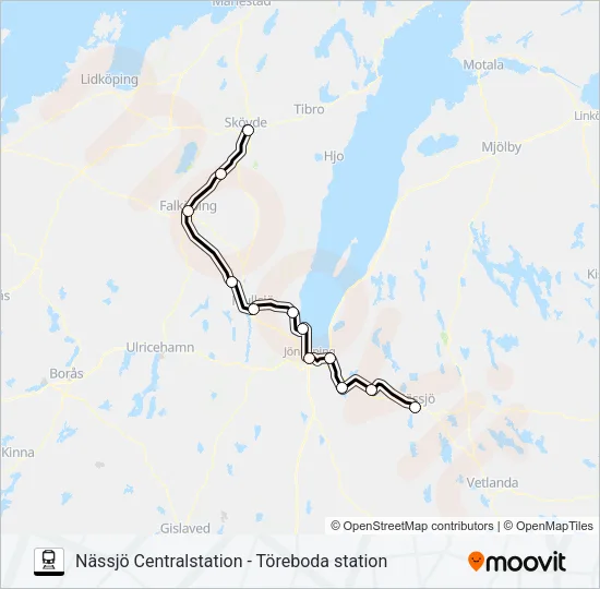NÄSSJÖ CENTRALSTATION - TÖREBODA STATION  Line Map