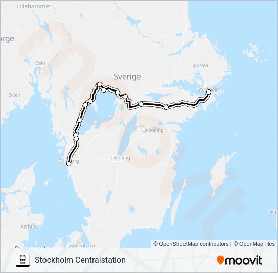 GÖTEBORG CENTRALSTATION - STOCKHOLM CENTRALSTATION  Line Map