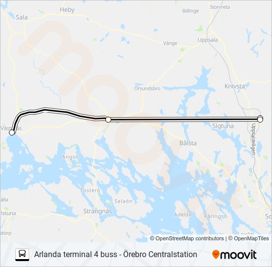 ARLANDA TERMINAL 4 BUSS - ÖREBRO CENTRALSTATION bus Line Map