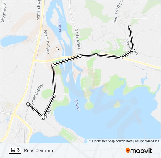 3 Rutt: Tidtabeller, Hållplatser & Kartor - Rens Centrum (Uppdaterat)