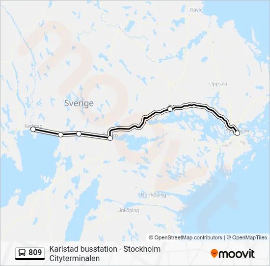 809 Rutt: Tidtabeller, Hållplatser & Kartor - Stockholm Cityterminalen ...