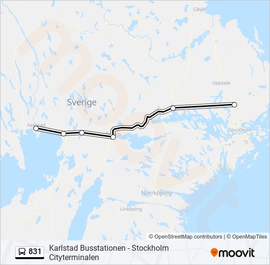 831 bus Line Map