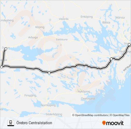 STOCKHOLM CENTRALSTATION - ÖREBRO CENTRALSTATION train Line Map