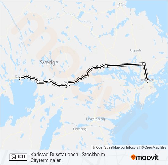 831 bus Line Map