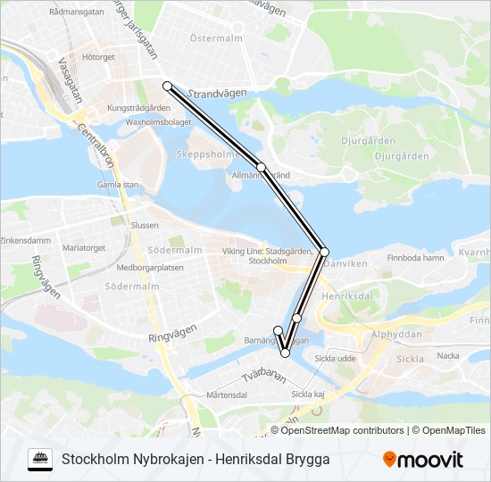 STOCKHOLM NYBROKAJEN - HENRIKSDAL BRYGGA ferry Line Map