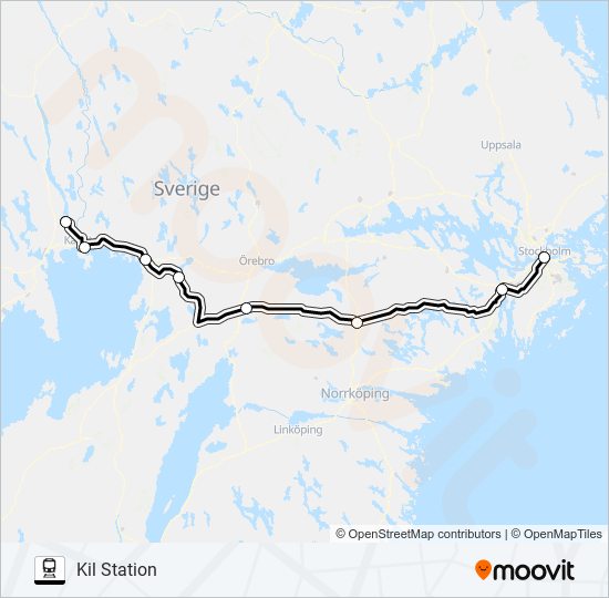 STOCKHOLM CENTRALSTATION - KIL STATION train Line Map