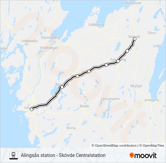 ALINGSÅS STATION - SKÖVDE CENTRALSTATION tåg Linje karta