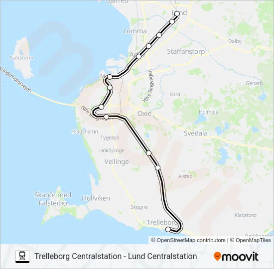 TRELLEBORG CENTRALSTATION - LUND CENTRALSTATION Train Line Map
