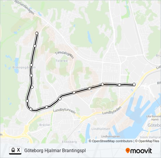 X spårväg Linje karta