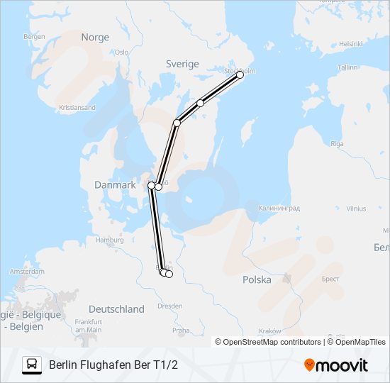 STOCKHOLM CITYTERMINALEN - BERLIN FLUGHAFEN BER T1/2 buss Linje karta