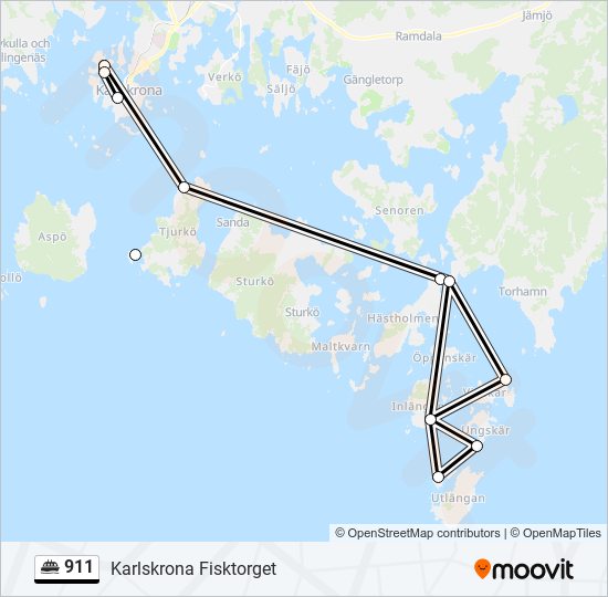 911 färja Linje karta
