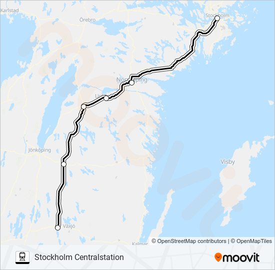 ALVESTA STATION - STOCKHOLM CENTRALSTATION train Line Map