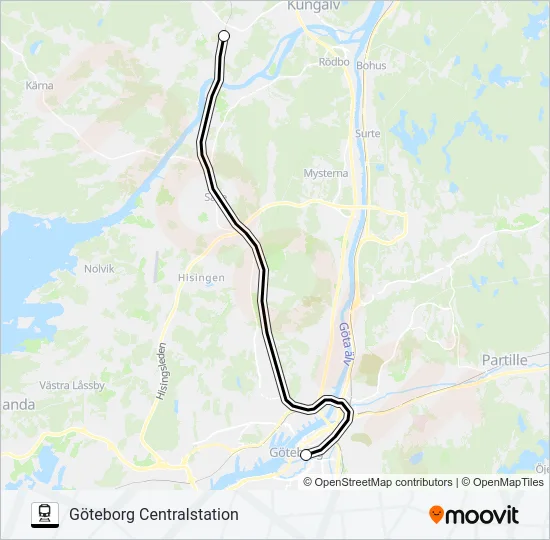 YTTERBY STATION - GÖTEBORG CENTRALSTATION  Line Map